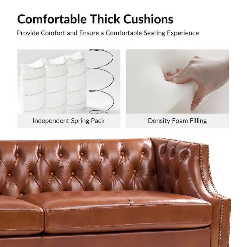 Eugne Transitional Genuine Leather Tufted Design Sofa with Solid Wood Legs by HULALA HOME-23