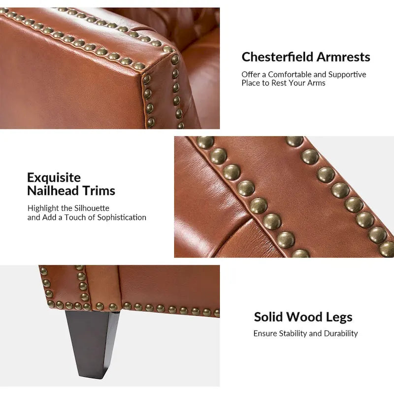 Eugne Transitional Genuine Leather Tufted Design Sofa with Solid Wood Legs by HULALA HOME-24