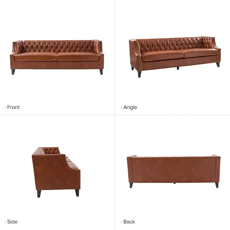 Eugne Transitional Genuine Leather Tufted Design Sofa with Solid Wood Legs by HULALA HOME-26