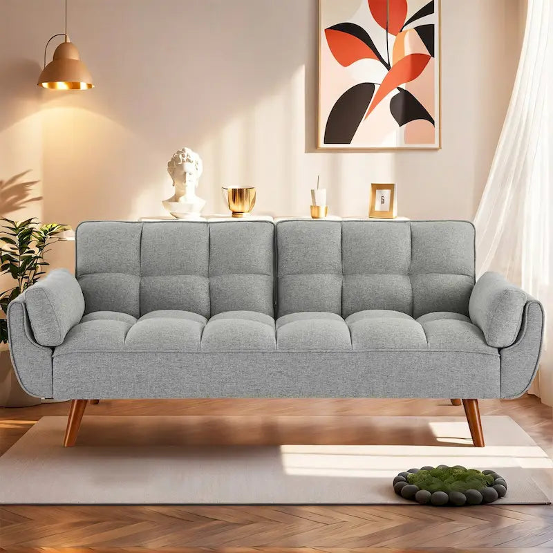 75.39 INCH Futon Sofa Bed, Convertible Folding Futon Couch Recliner Lounge For Living Room With 2 Pillow/Armrest-33