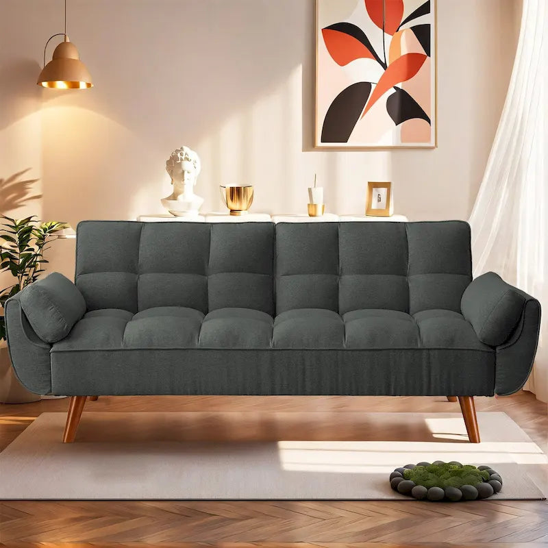 75.39 INCH Futon Sofa Bed, Convertible Folding Futon Couch Recliner Lounge For Living Room With 2 Pillow/Armrest-34