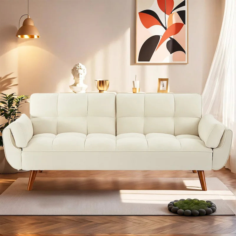 75.39 INCH Futon Sofa Bed, Convertible Folding Futon Couch Recliner Lounge For Living Room With 2 Pillow/Armrest-36