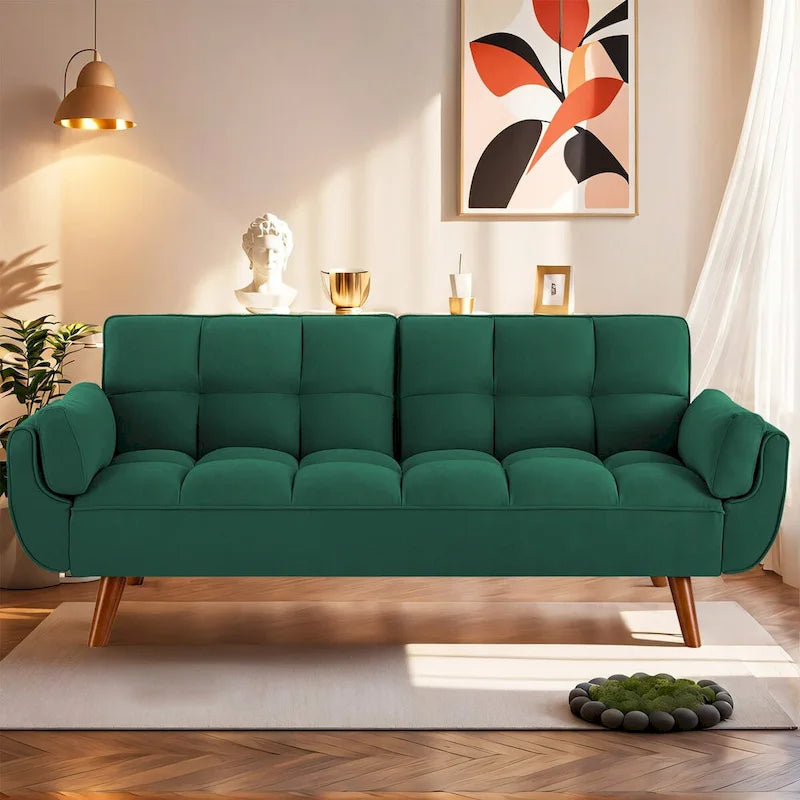 75.39 INCH Futon Sofa Bed, Convertible Folding Futon Couch Recliner Lounge For Living Room With 2 Pillow/Armrest-3