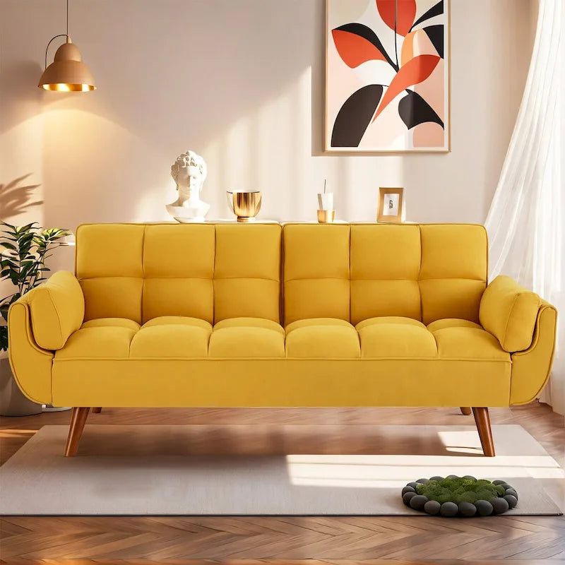 75.39 INCH Futon Sofa Bed, Convertible Folding Futon Couch Recliner Lounge For Living Room With 2 Pillow/Armrest-4