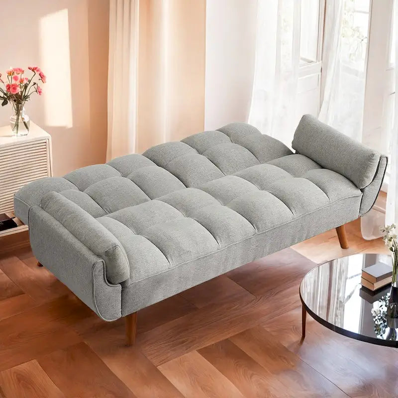 75.39 INCH Futon Sofa Bed, Convertible Folding Futon Couch Recliner Lounge For Living Room With 2 Pillow/Armrest-7