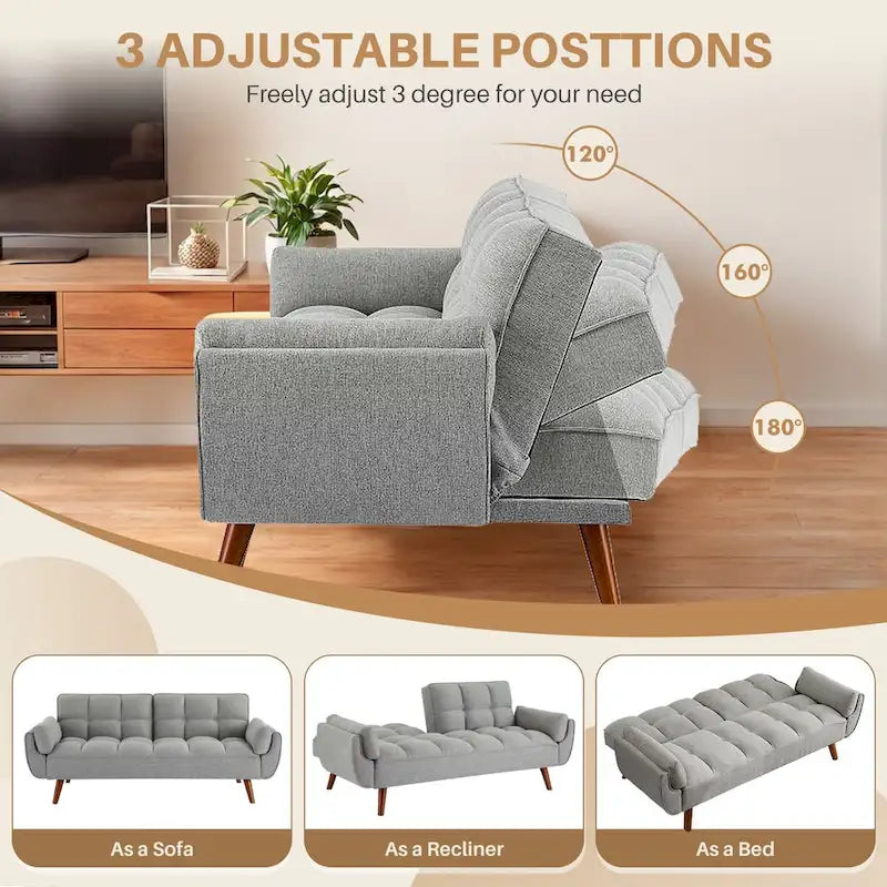 75.39 INCH Futon Sofa Bed, Convertible Folding Futon Couch Recliner Lounge For Living Room With 2 Pillow/Armrest-9