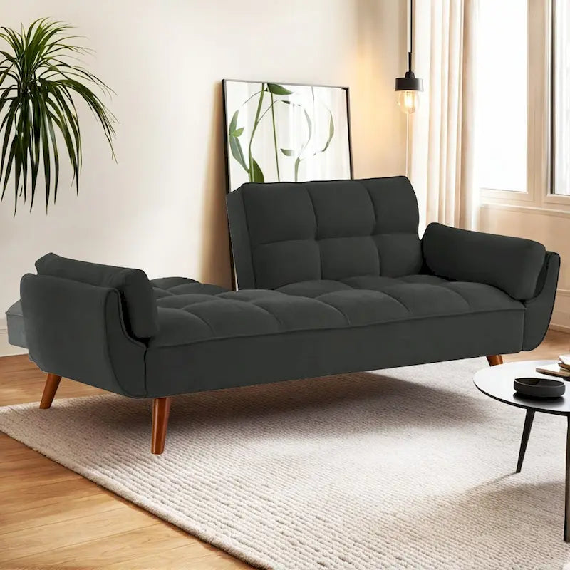 75.39 INCH Futon Sofa Bed, Convertible Folding Futon Couch Recliner Lounge For Living Room With 2 Pillow/Armrest-12
