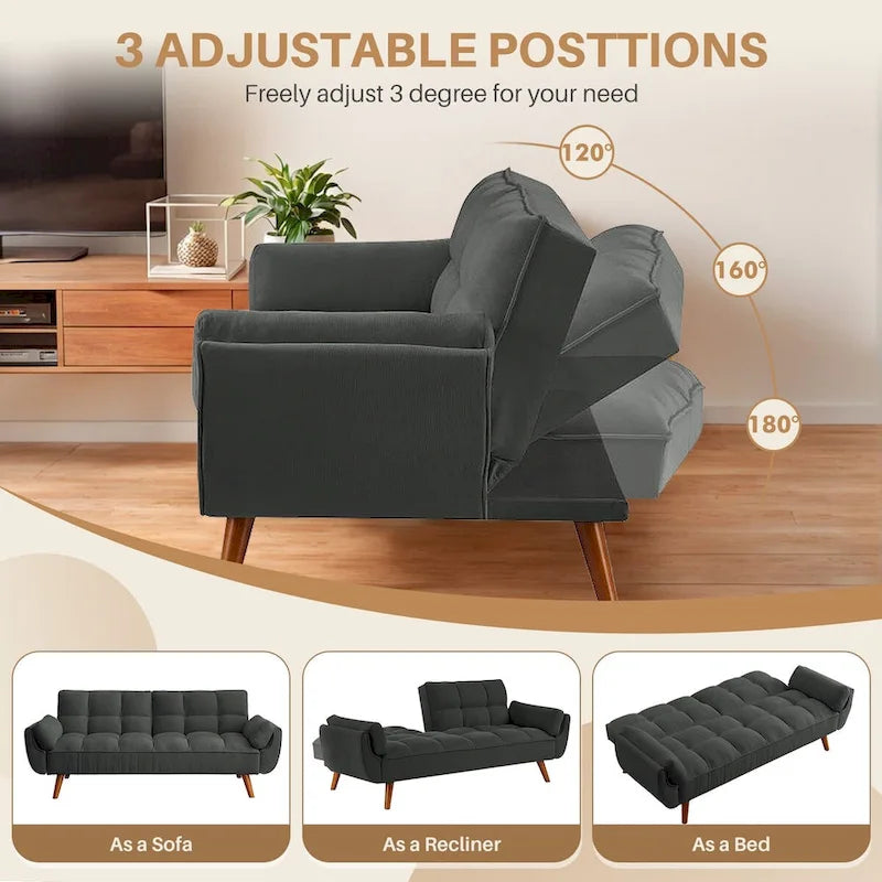 75.39 INCH Futon Sofa Bed, Convertible Folding Futon Couch Recliner Lounge For Living Room With 2 Pillow/Armrest-15