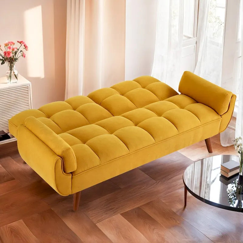 75.39 INCH Futon Sofa Bed, Convertible Folding Futon Couch Recliner Lounge For Living Room With 2 Pillow/Armrest-18