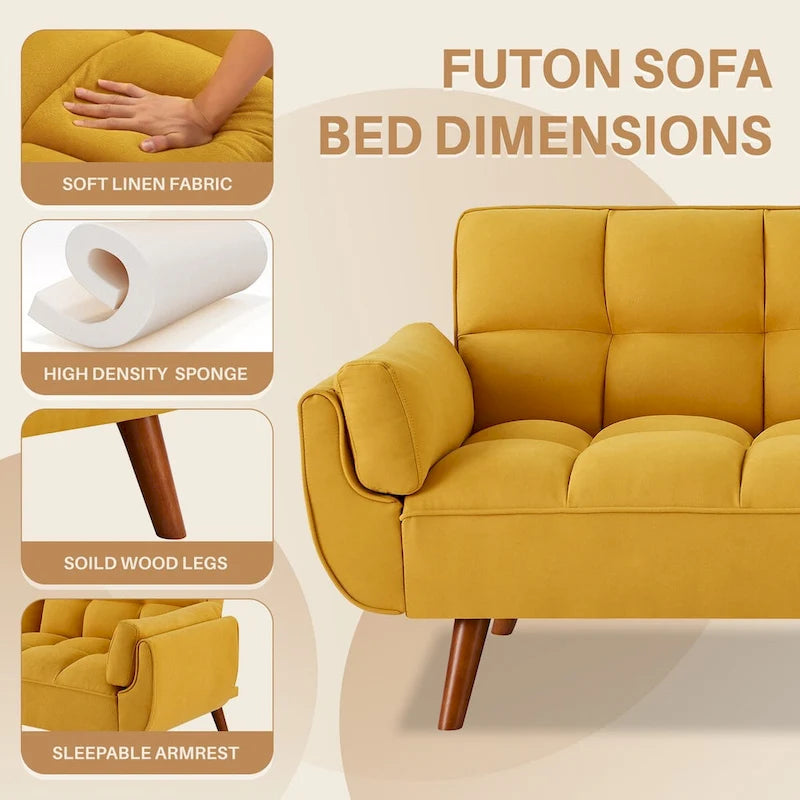 75.39 INCH Futon Sofa Bed, Convertible Folding Futon Couch Recliner Lounge For Living Room With 2 Pillow/Armrest-19