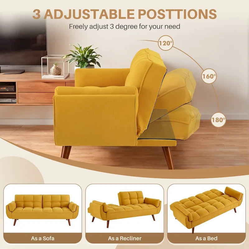 75.39 INCH Futon Sofa Bed, Convertible Folding Futon Couch Recliner Lounge For Living Room With 2 Pillow/Armrest-20