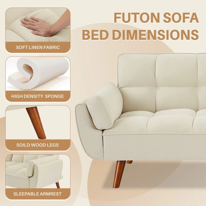 75.39 INCH Futon Sofa Bed, Convertible Folding Futon Couch Recliner Lounge For Living Room With 2 Pillow/Armrest-25