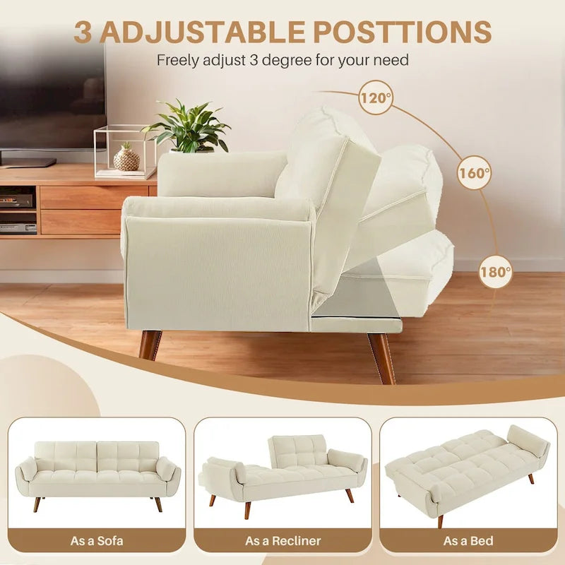 75.39 INCH Futon Sofa Bed, Convertible Folding Futon Couch Recliner Lounge For Living Room With 2 Pillow/Armrest-26