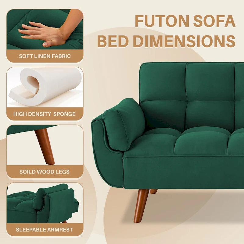 75.39 INCH Futon Sofa Bed, Convertible Folding Futon Couch Recliner Lounge For Living Room With 2 Pillow/Armrest-30