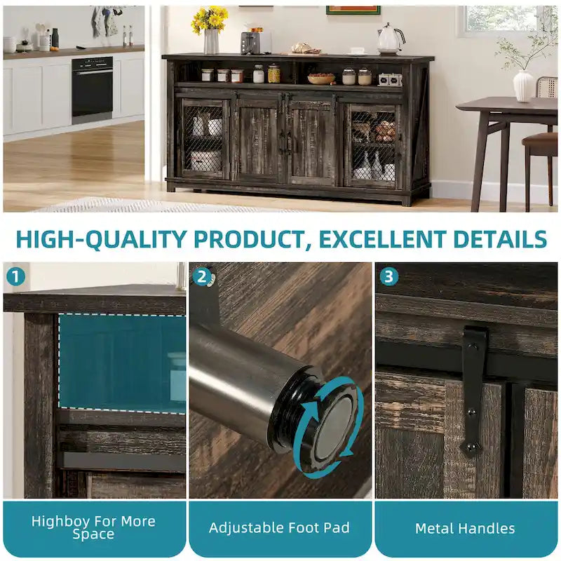 Farmhouse Sideboard Buffet Cabinet with Sliding Barn Doors-3