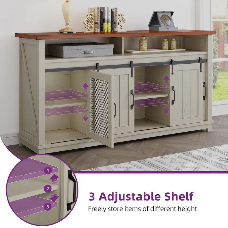Farmhouse Sideboard Buffet Cabinet with Sliding Barn Doors-11