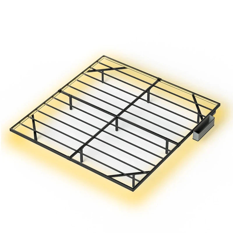 King Size Floating Bed Frame with LED Lights & Charging Station - Metal Platform-6
