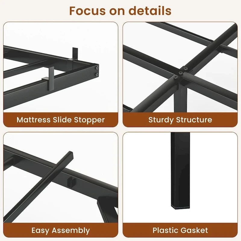 King Size Floating Bed Frame with LED Lights & Charging Station - Metal Platform-9