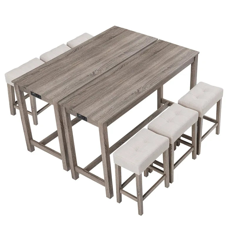 8 PCS Bar Table Dining Sets with Counter Stools and Built-in Power Outlets-2