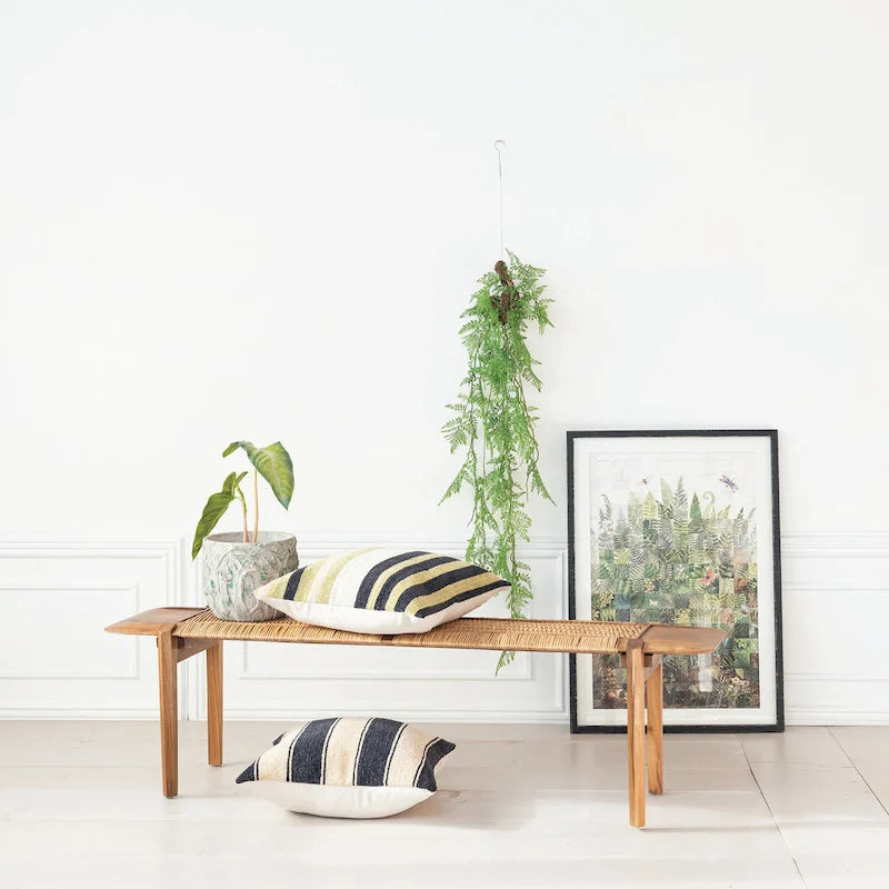 Teakwood and Rattan Bench-3