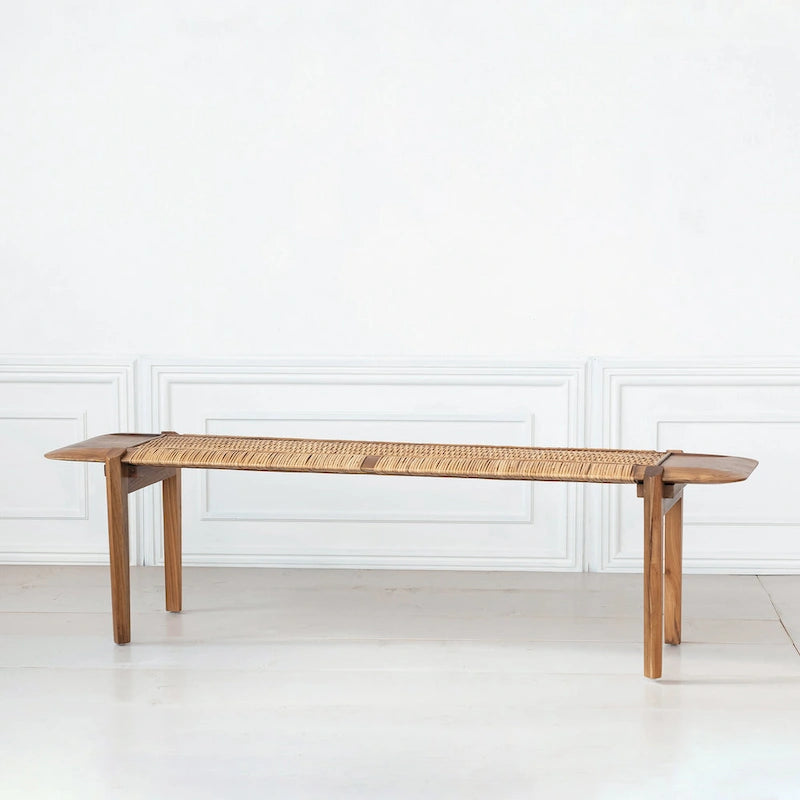 Teakwood and Rattan Bench-4