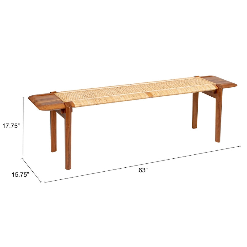 Teakwood and Rattan Bench-6