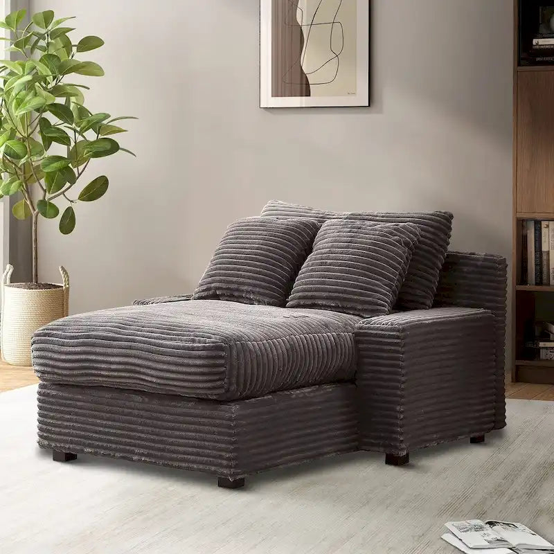 Modern Stylish Corduroy Fabric Upholstered Chaise Lounge Chair-21