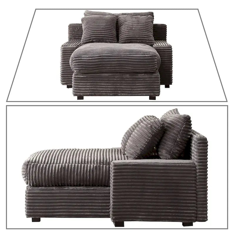 Modern Stylish Corduroy Fabric Upholstered Chaise Lounge Chair-2