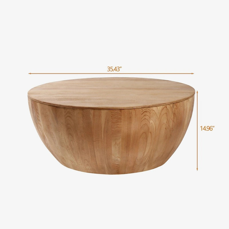 35.43 Vintage Style Bucket Shaped Round Coffee Table with Storage Flip Top-5