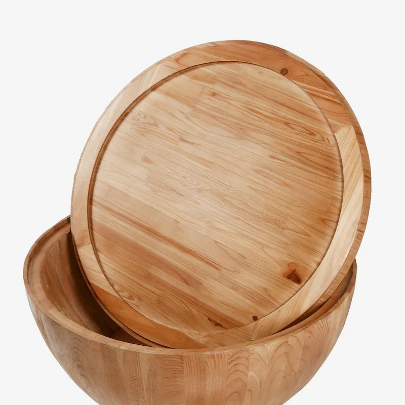 35.43 Vintage Style Bucket Shaped Round Coffee Table with Storage Flip Top-7