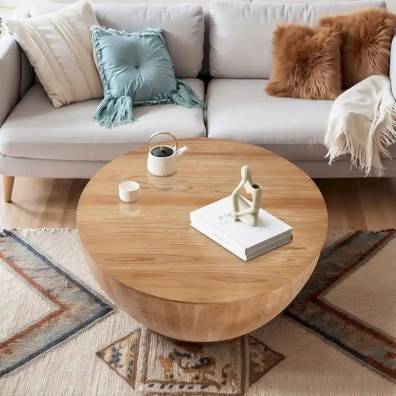 35.43 Vintage Style Bucket Shaped Round Coffee Table with Storage Flip Top-10