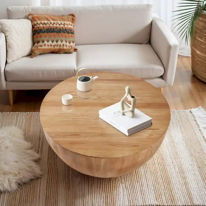 35.43 Vintage Style Bucket Shaped Round Coffee Table with Storage Flip Top-11