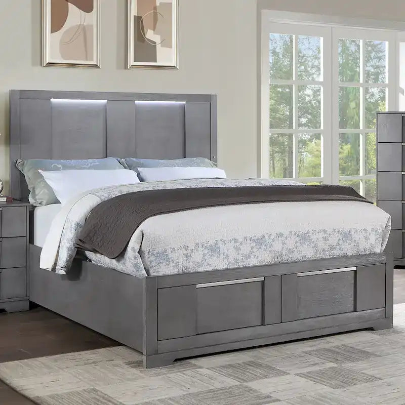 Furniture of America Tona Contemporary 5-Piece Grey Wood Storage Platform Bedroom Set with LED Lights-5