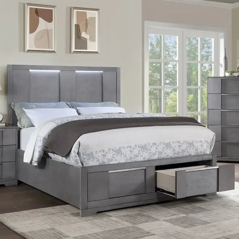 Furniture of America Tona Contemporary 5-Piece Grey Wood Storage Platform Bedroom Set with LED Lights-6